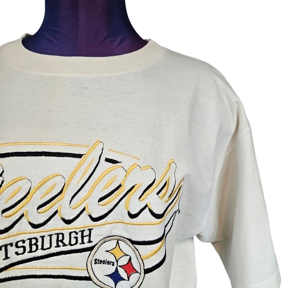 Vintage Logo Athletic Embroidered Pittsburgh Steelers Tee-Shirt Size‎ Medium Q47 - Picture 3 of 12
